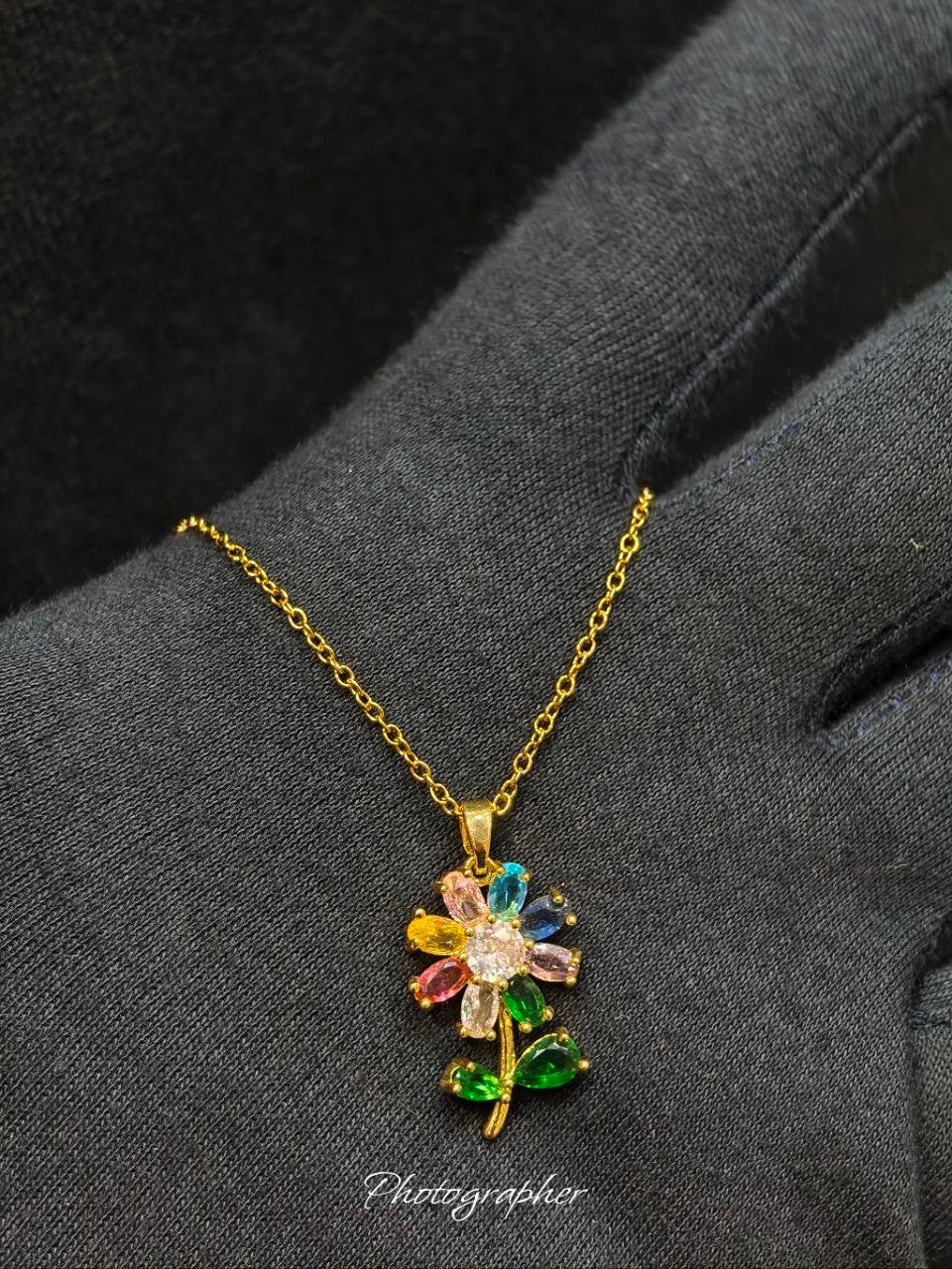 Premium Rainbow Floral Zircon Pendant Anti Tarnish