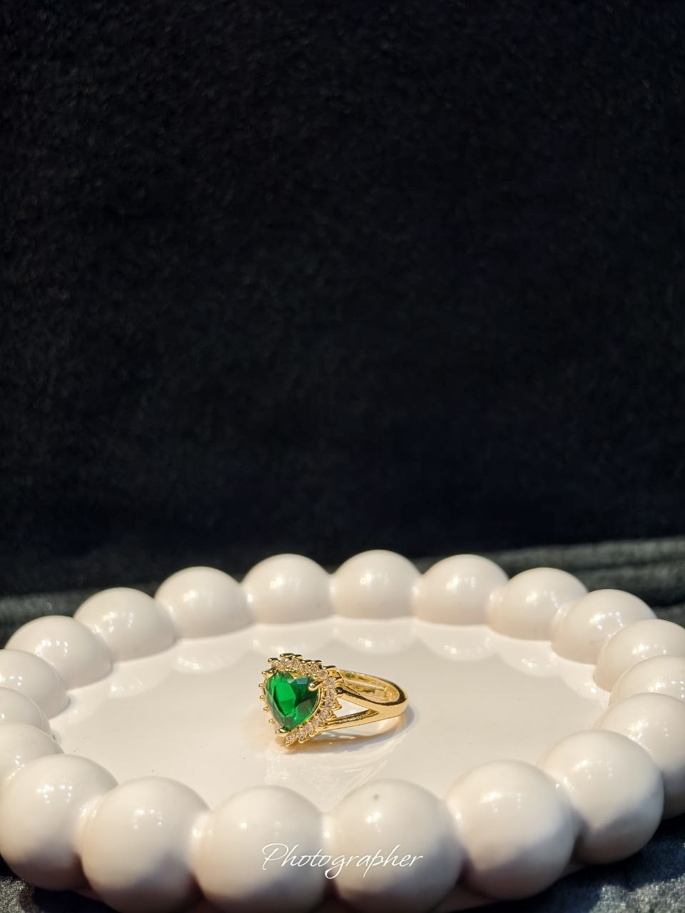 Emerald Heart Zircon Ring