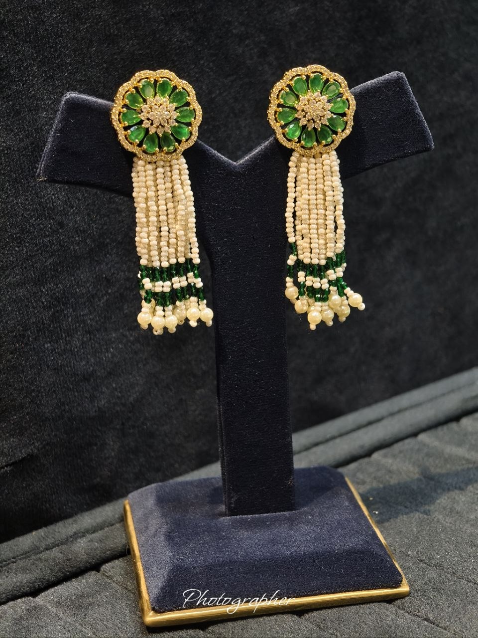 Handmade Pearl & CZ Tassel Earrings