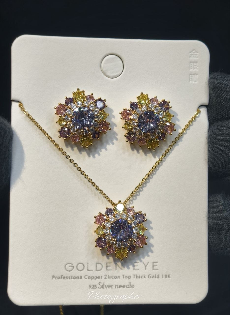 Multicolor Zircon Floral Jewelry Set