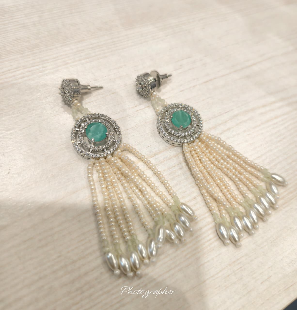 Royal Emerald Pearl Tassel Earrings