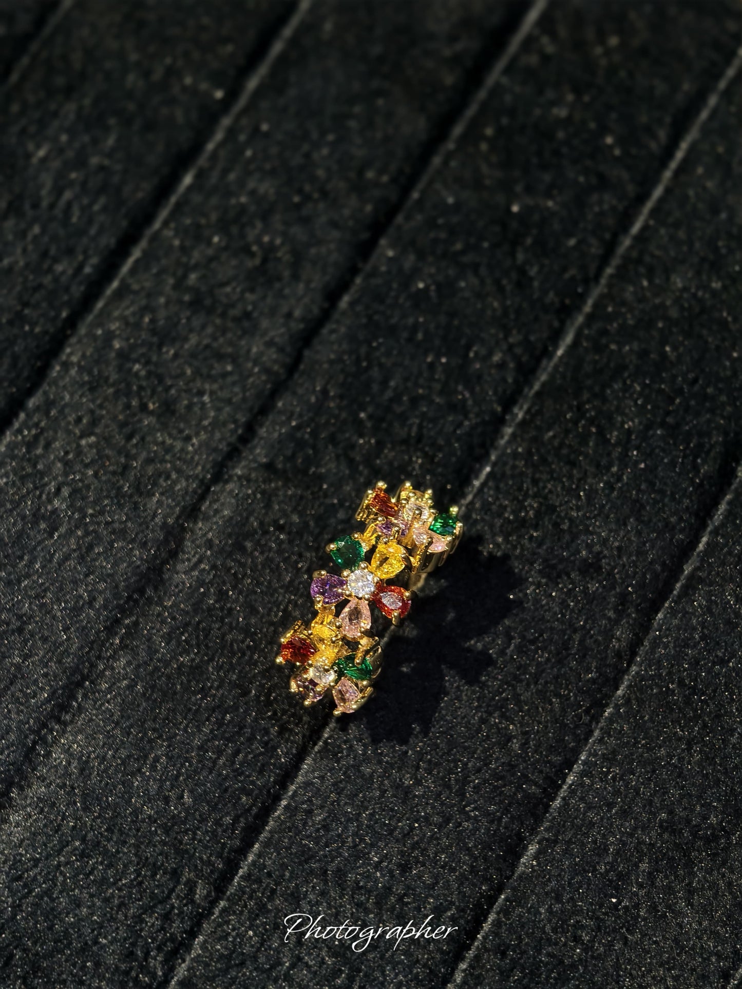 Anti Tarnish Floral Multicolour Zircon Adjustable Ring