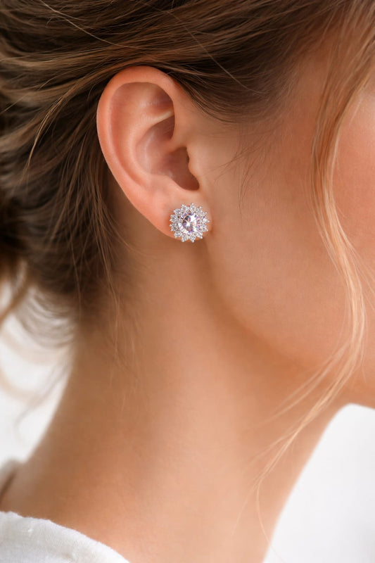 Diamond Halo Zircon Stud Earrings