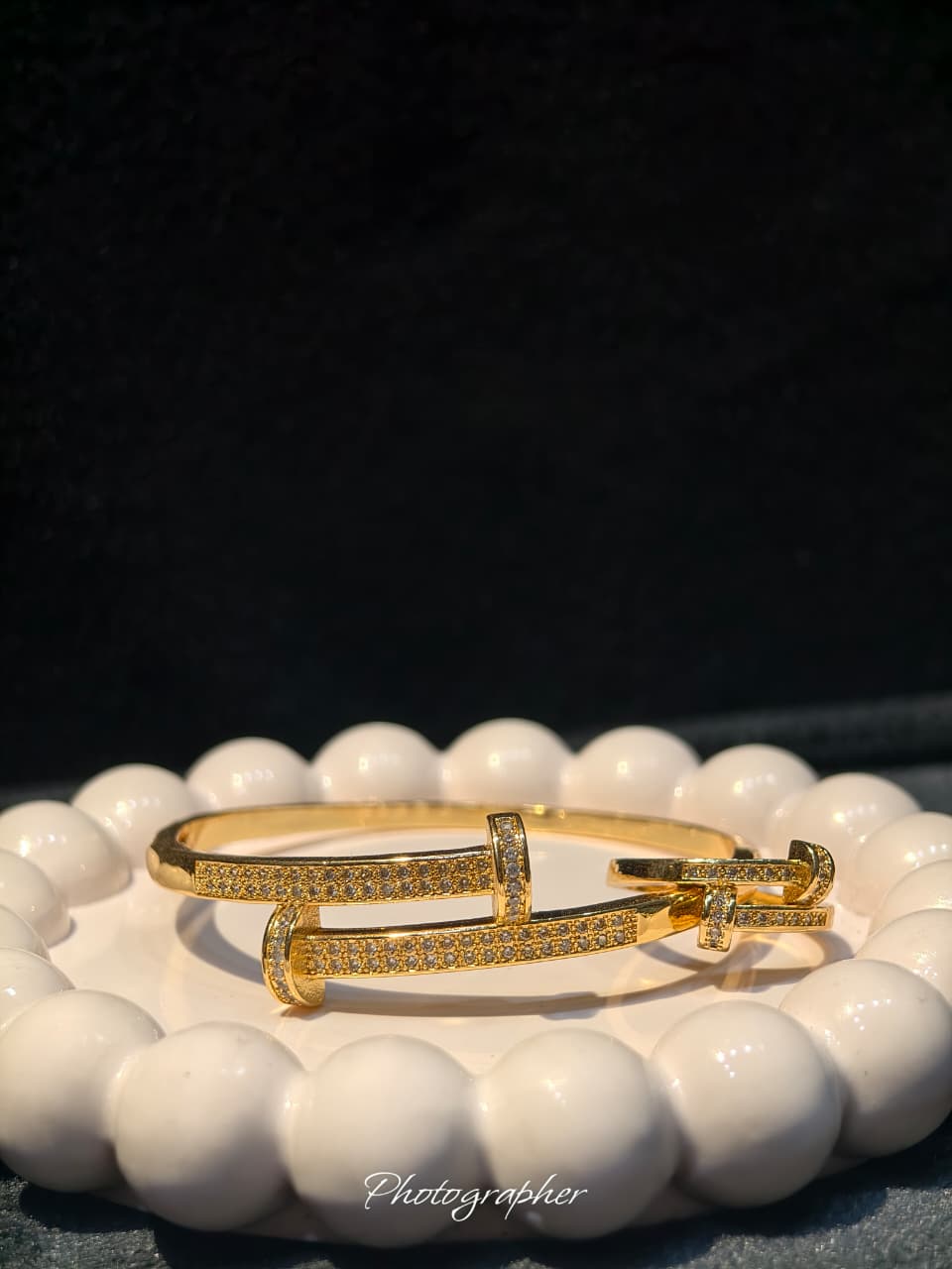 Gold Double Nail Crystal Bangle Bracelet