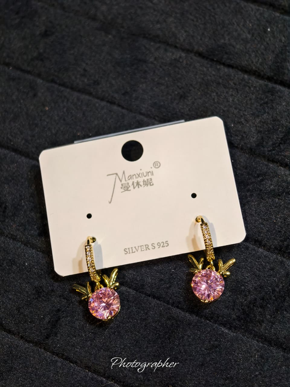 Pink Diamond Charm Hoops