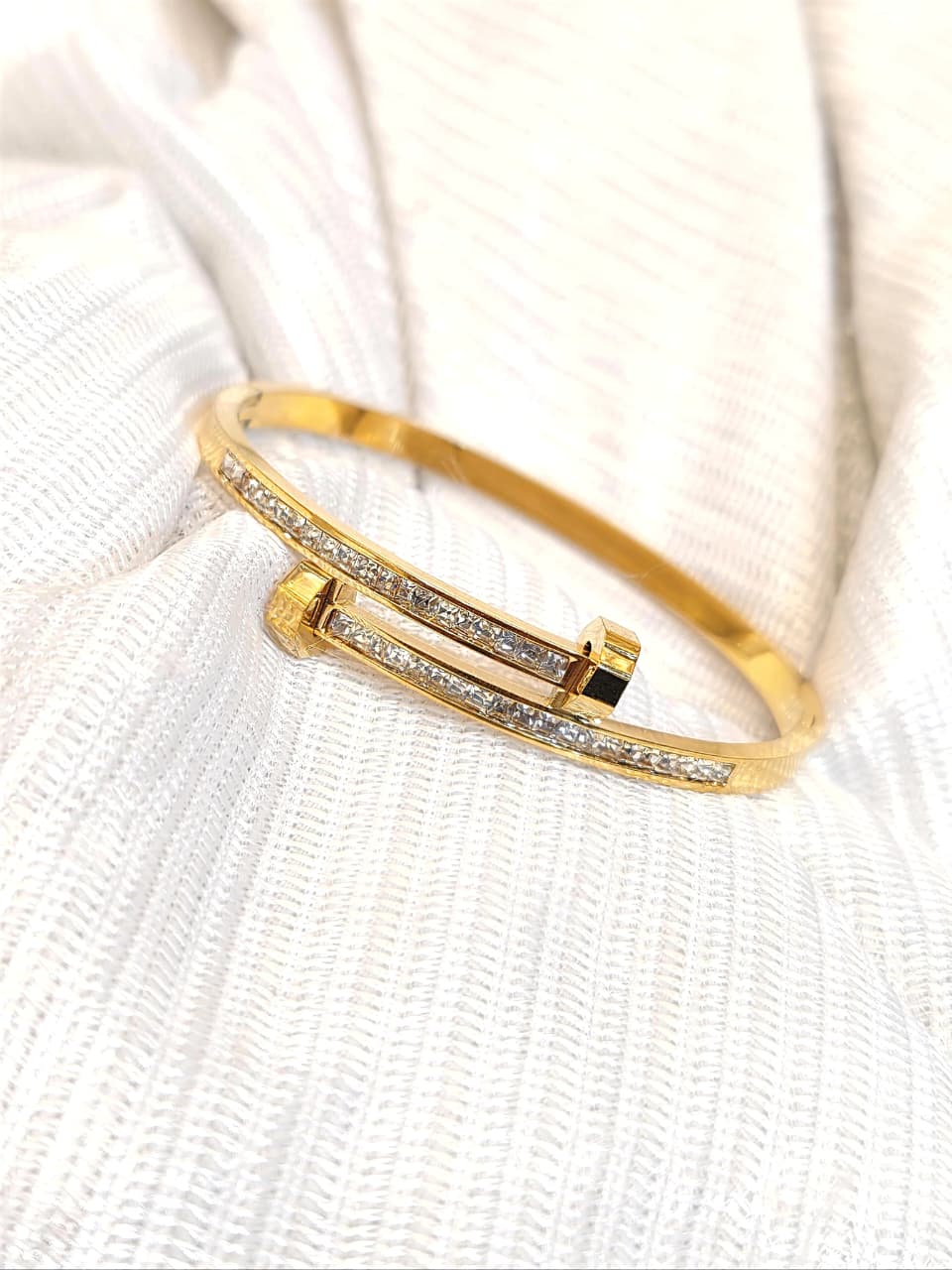 Gold Square Crystal Nail Bangle Bracelet