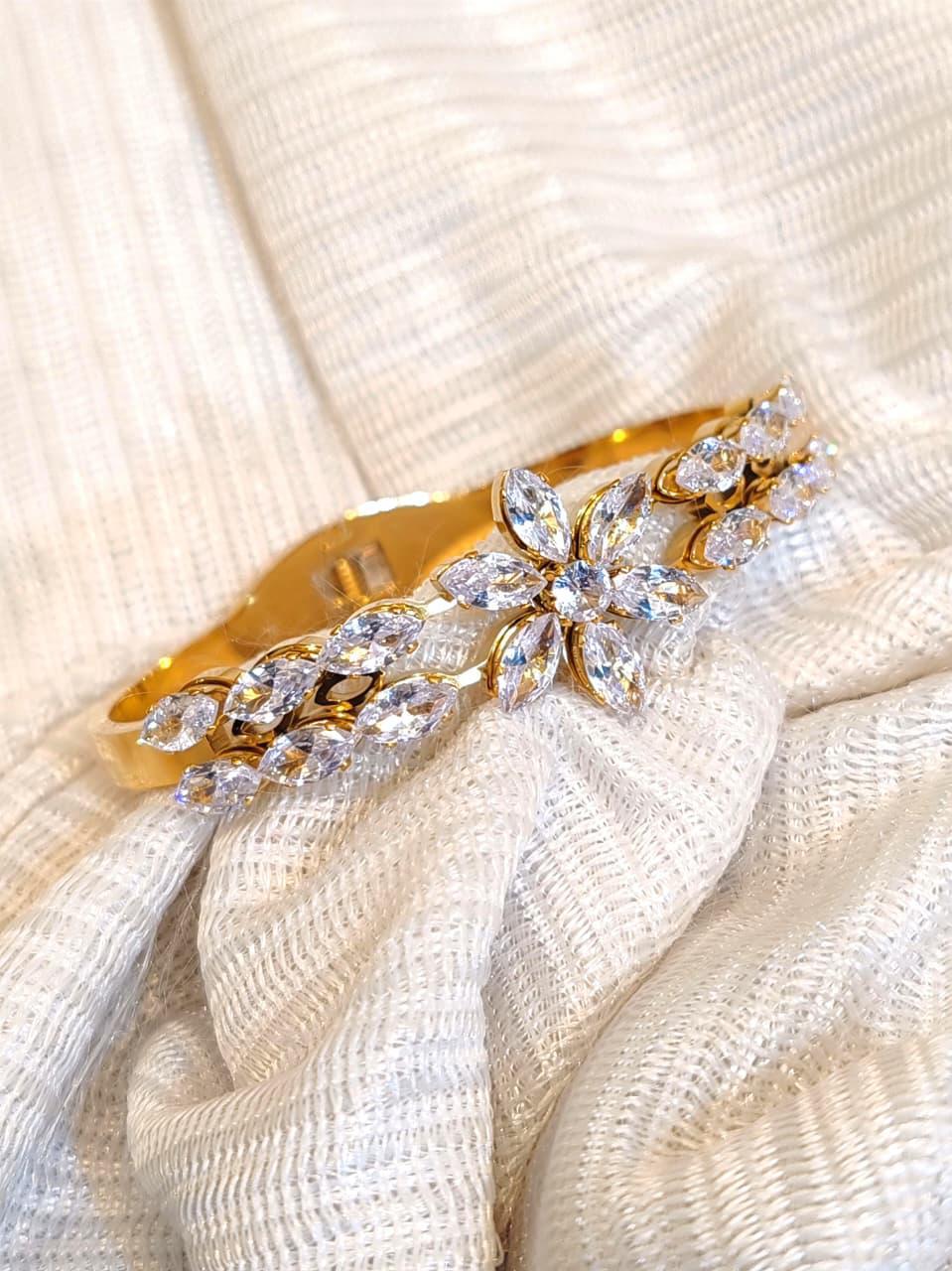 Gold Marquise Flower Zircon Bangle Bracelet