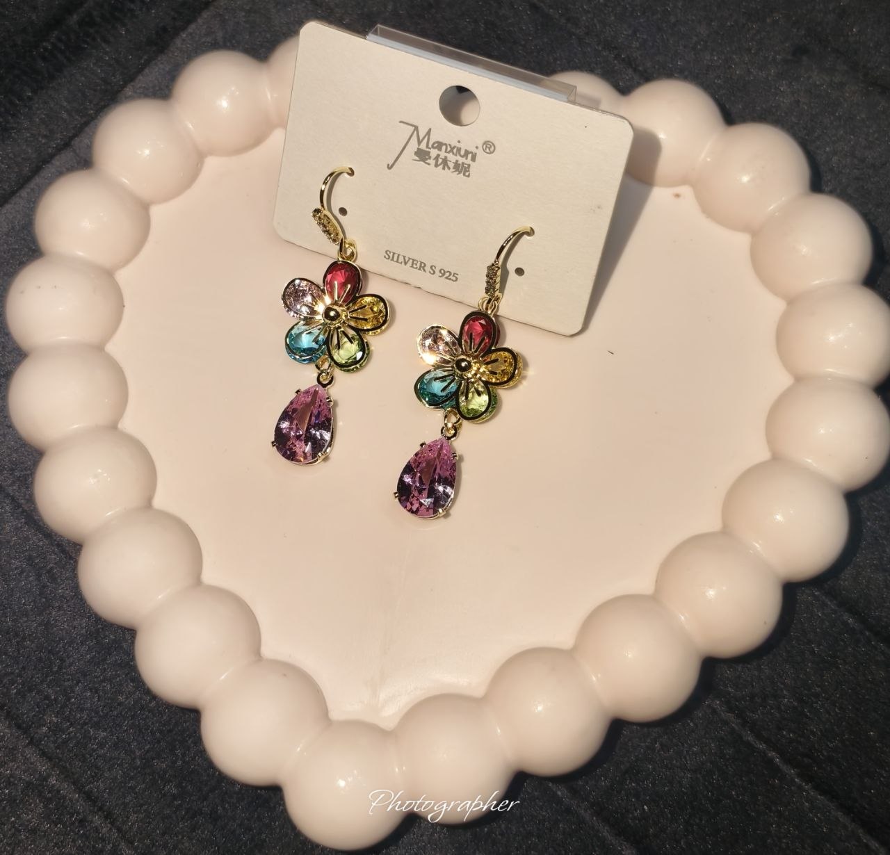 Multi colour Floral Zircon Teardrop Drop Earrings