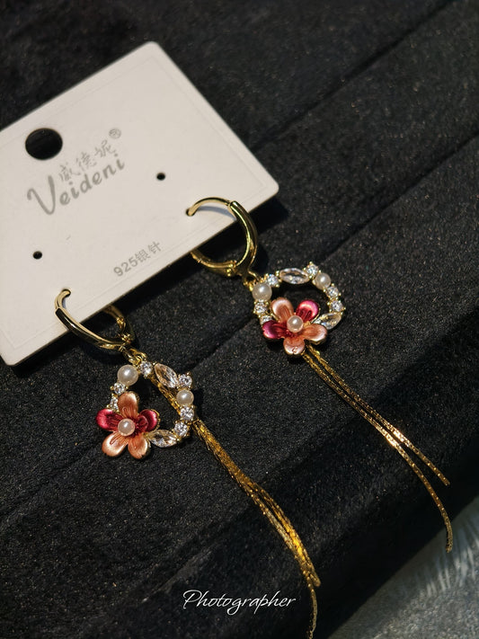 Premium Anti Tarnish 925 Silver Post Floral Drop Earrings