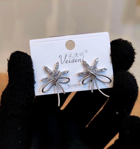 Silver Snowflake Zircon Crystal Stud Earrings