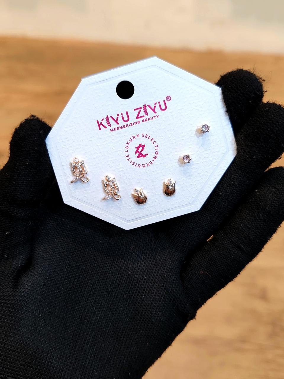 3 in 1 Rose Gold Floral Stud Earrings Set
