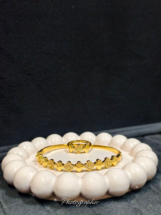 Premium Zircon Floral Bangle & Ring Combo Anti Tarnish