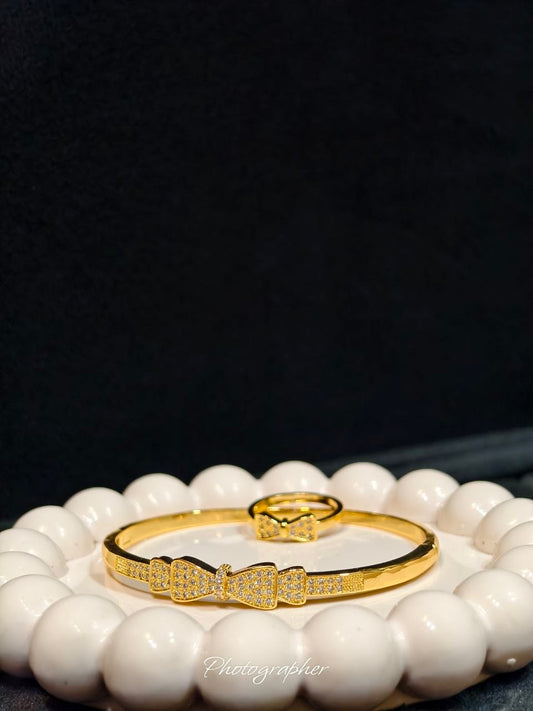 Premium Zircon Bow Bracelet & Ring Combo Anti Tarnish