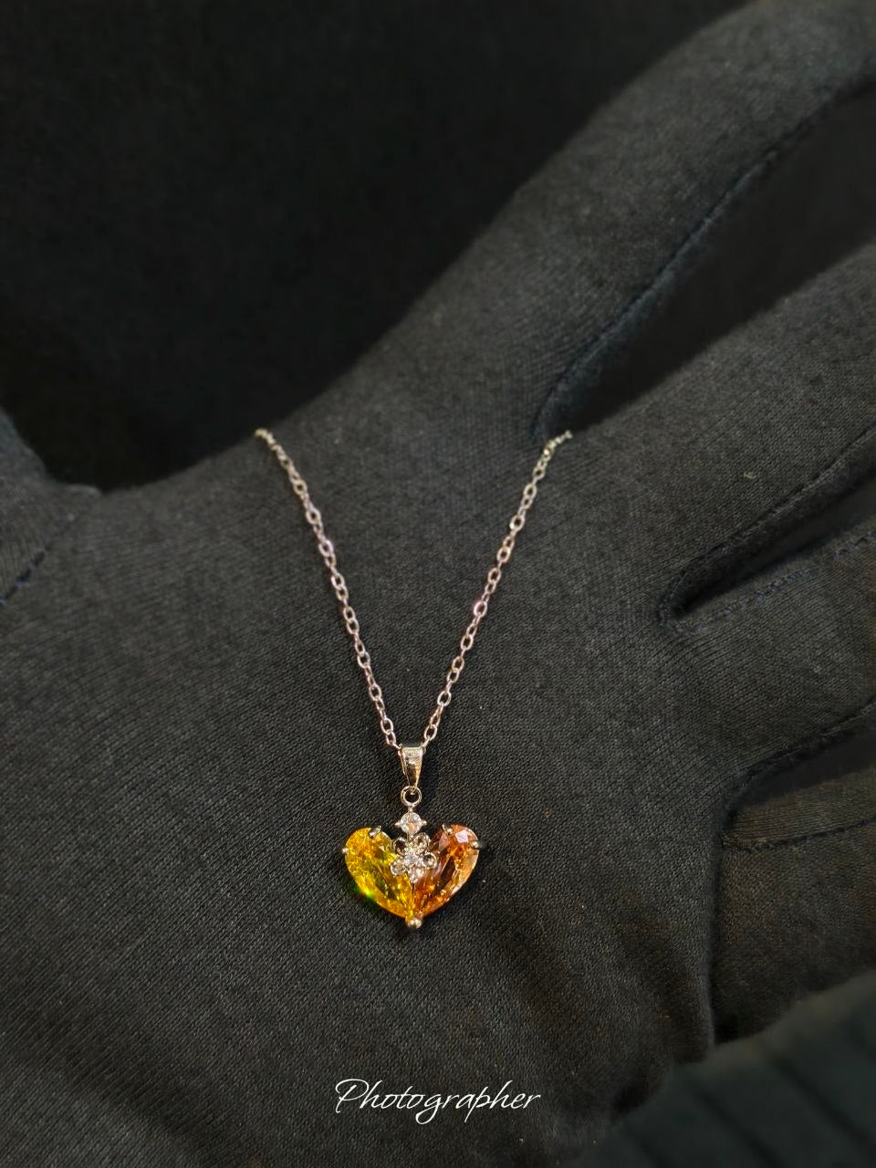 Premium Amber Heart Zircon Pendant Anti Tarnish