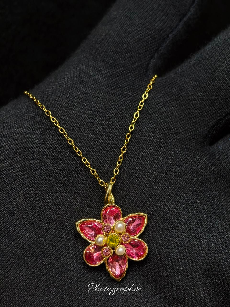 Premium Pink Swarovski  Zircon & Pearl Pendant Anti Tarnish