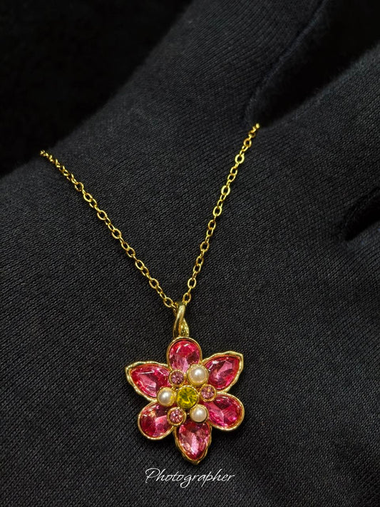 Premium Pink Swarovski  Zircon & Pearl Pendant Anti Tarnish