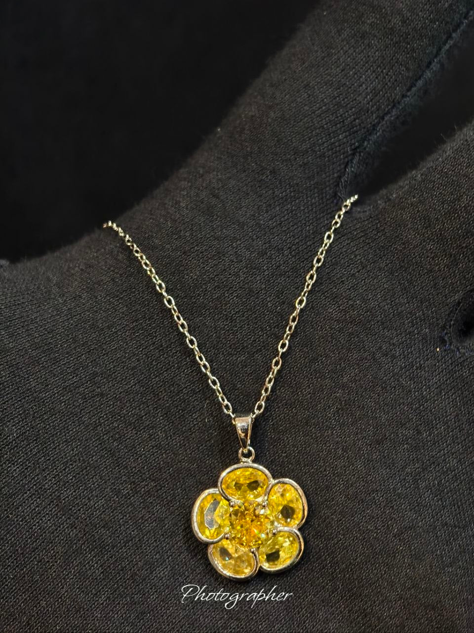Premium Yellow Floral Zircon Pendant AntiTarnish