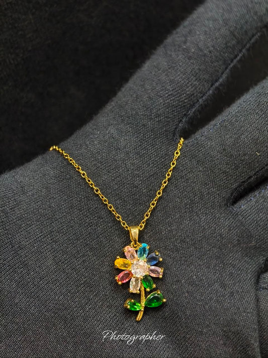 Premium Rainbow Floral Zircon Pendant Anti Tarnish