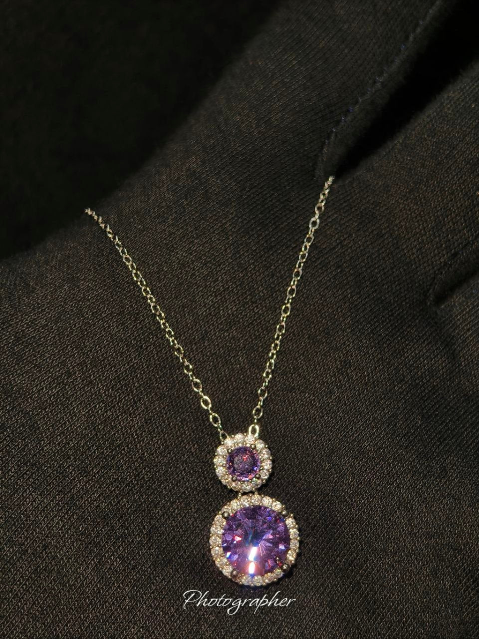 Premium Purple Double Halo Zircon Pendant Anti tarnish
