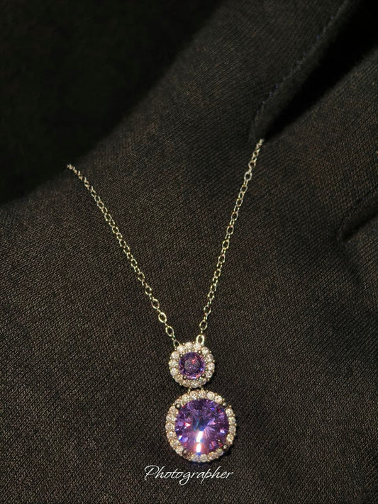 Premium Purple Double Halo Zircon Pendant Anti tarnish