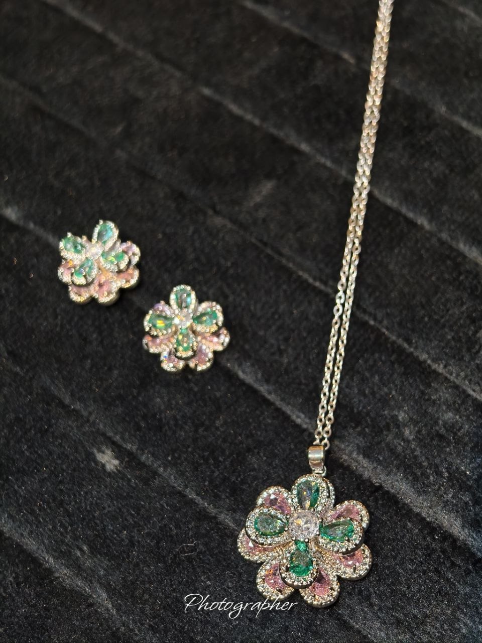 Premium Enchanted Floral Zircon Pendant & Earring Set Anti Tarnish