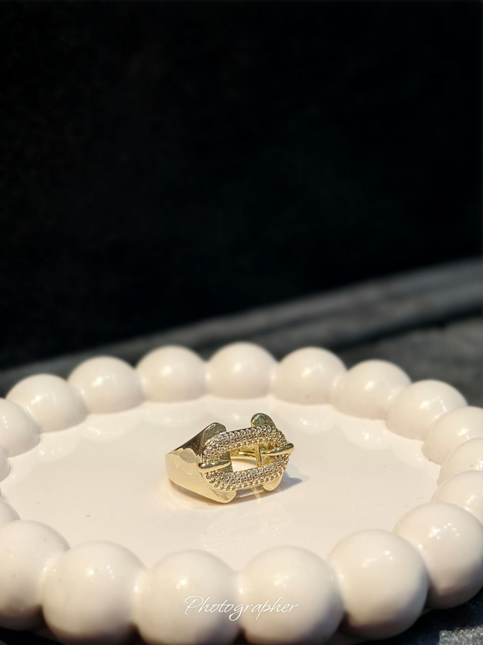 Golden Zircon Buckle Ring