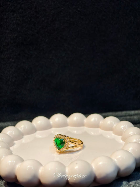 Emerald Heart Zircon Ring