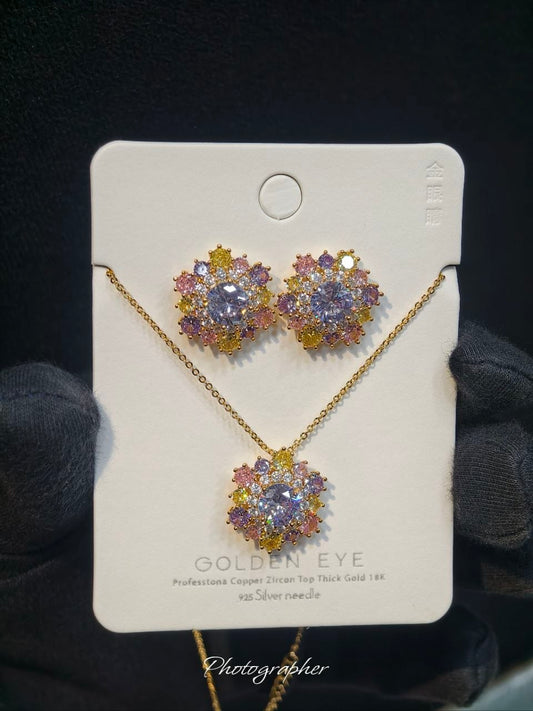 Multicolor Zircon Floral Jewelry Set