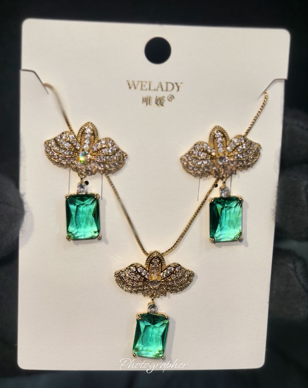 WELADY Emerald Green Crystal Jewelry Set Necklace & Earrings