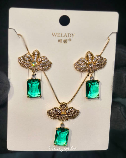 WELADY Emerald Green Crystal Jewelry Set Necklace & Earrings
