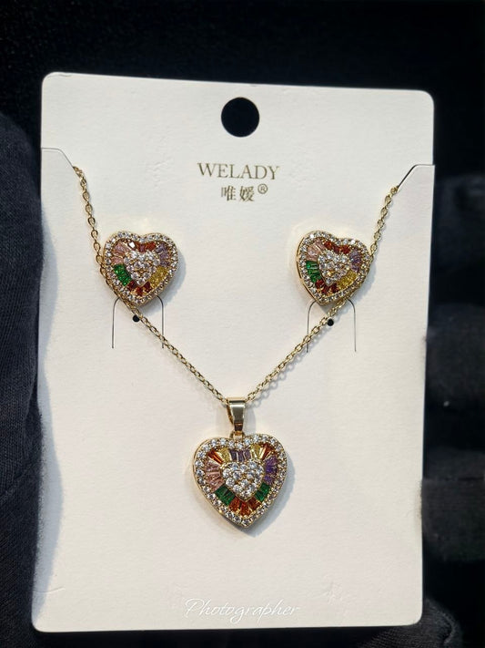 WELADY Multi Colour Zircon Heart Set