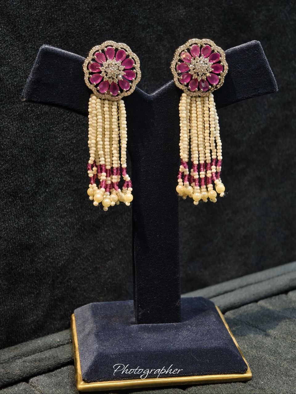 Ruby Bloom CZ Pearl Tassel Earrings
