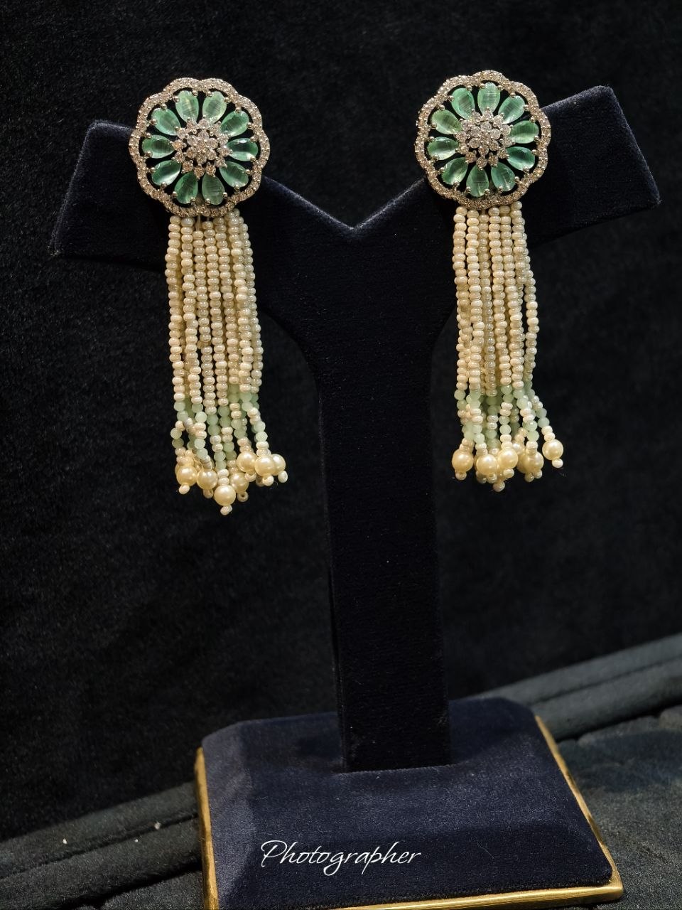 Handmade Pearl CZ Tassel Earrings