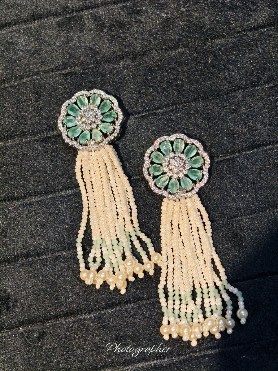 Handmade Pearl CZ Tassel Earrings