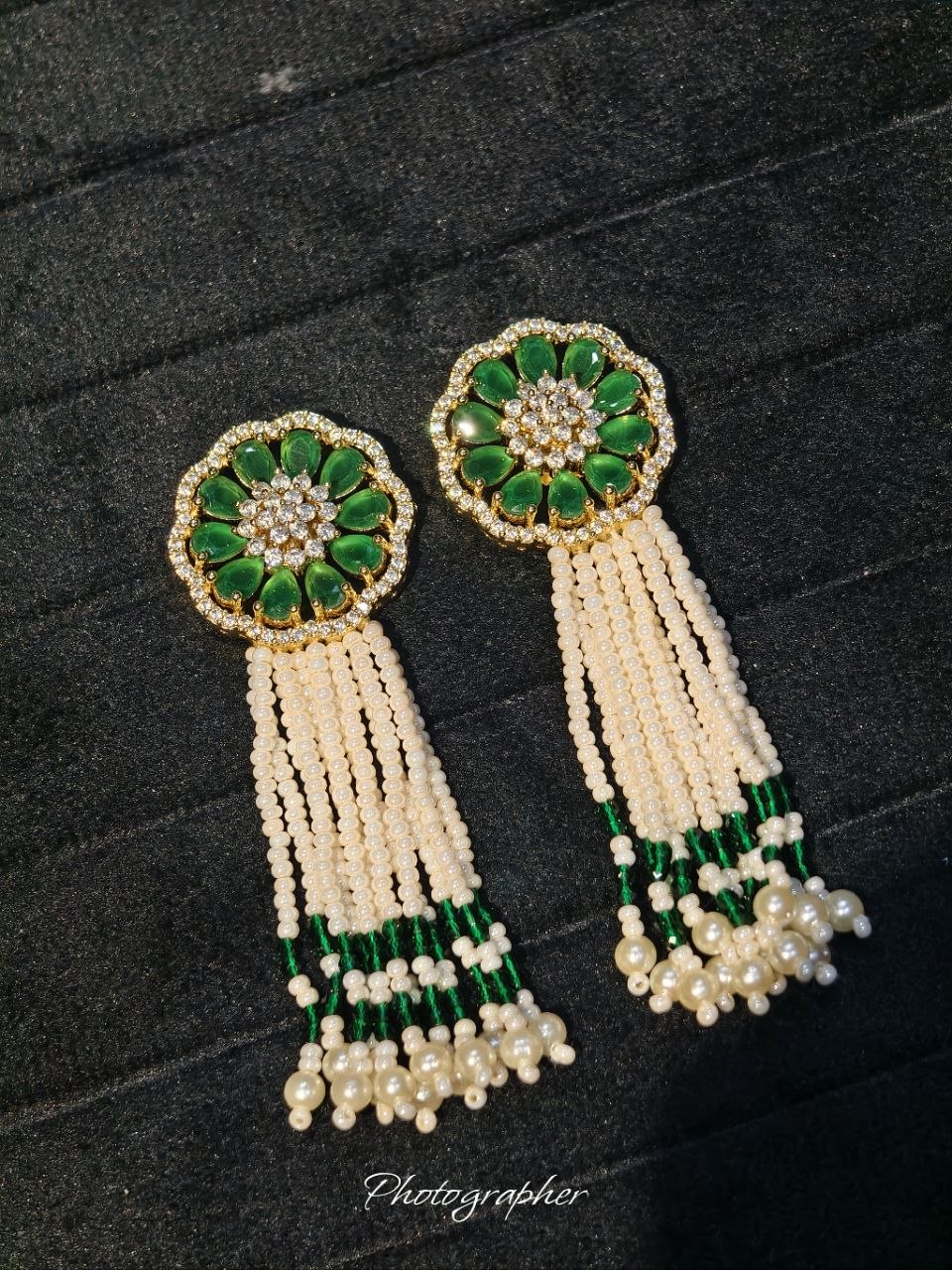 Handmade Pearl & CZ Tassel Earrings