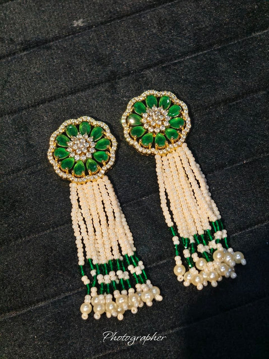 Handmade Pearl & CZ Tassel Earrings