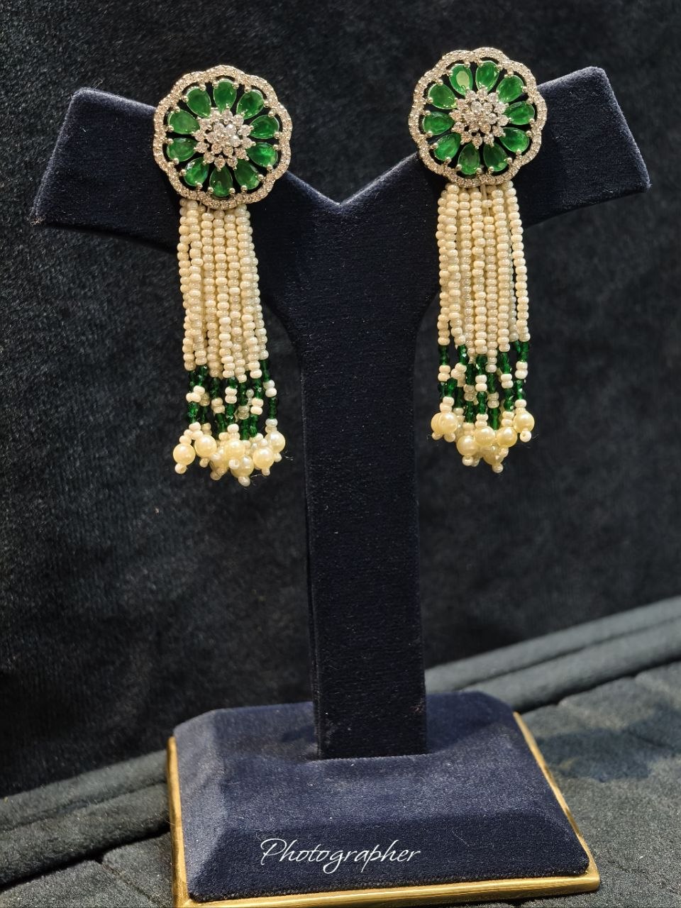Handmade Pearl & CZ Tassel Earrings
