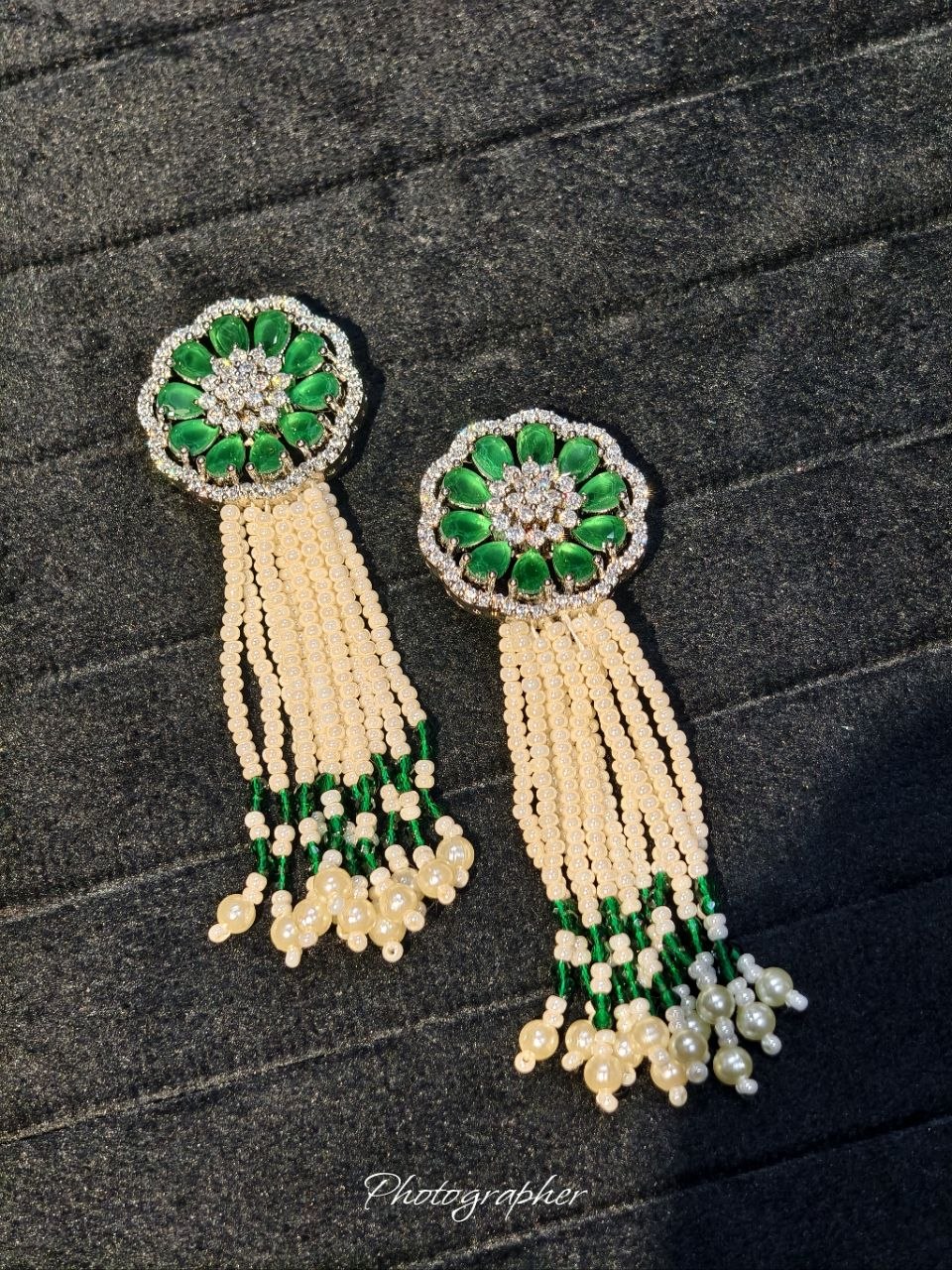 Handmade Pearl & CZ Tassel Earrings