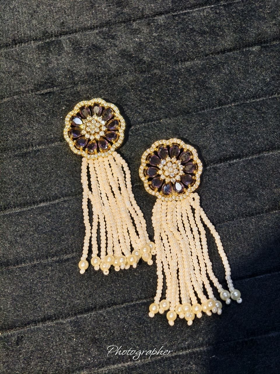 Handmade Pearl CZ Tassel Earrings