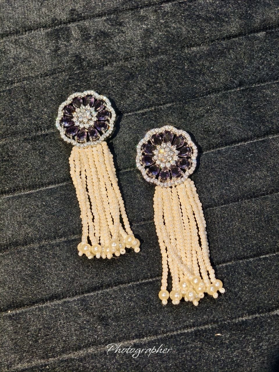 Handmade Pearl CZ Tassel Earrings