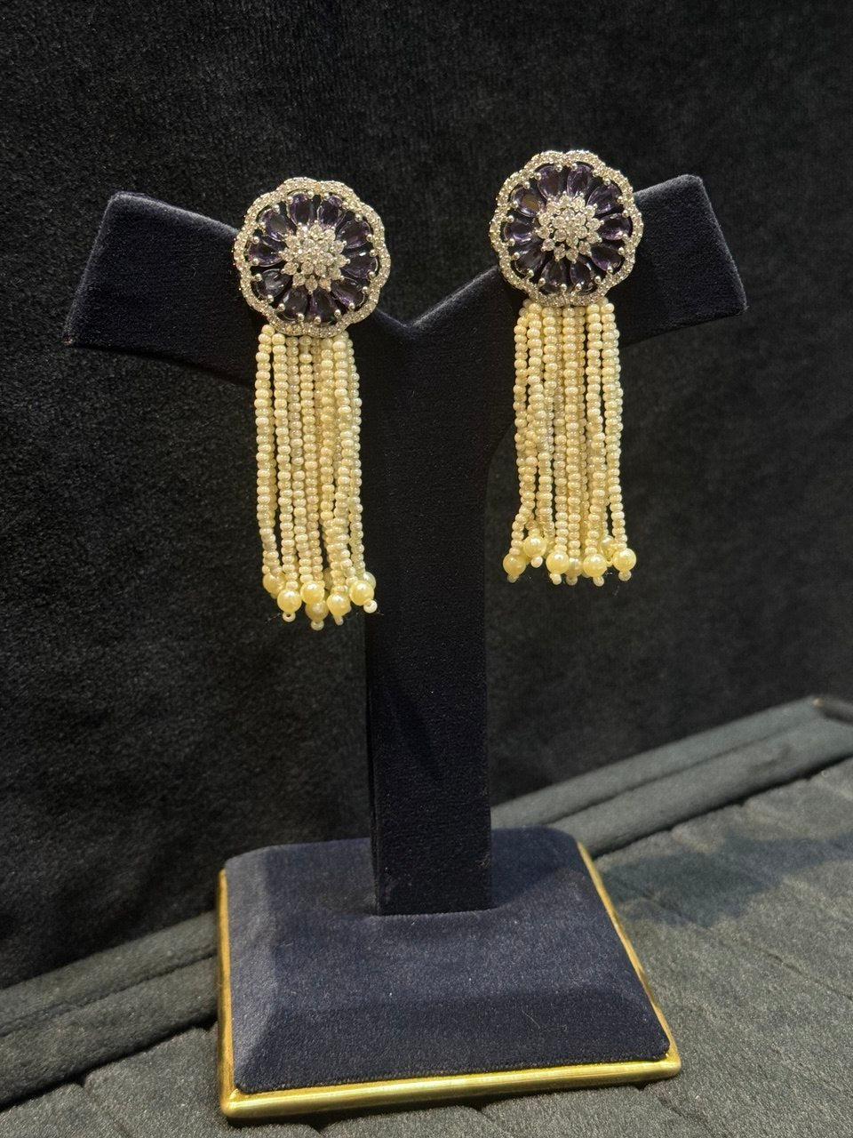 Handmade Pearl CZ Tassel Earrings