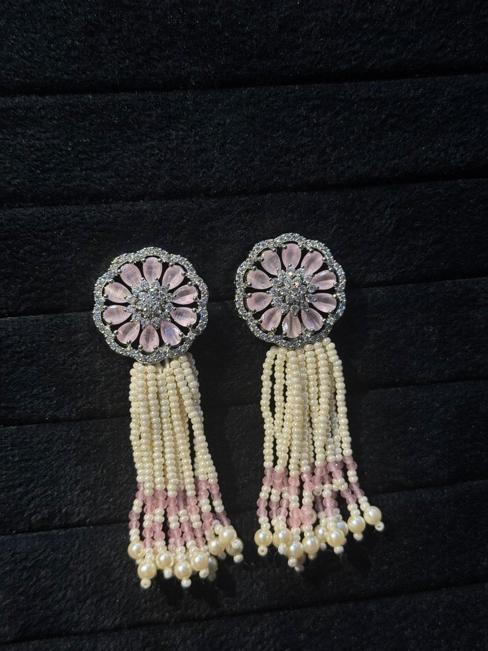 Handmade Pearl & CZ Tassel Earrings