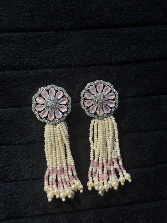 Handmade Pearl & CZ Tassel Earrings