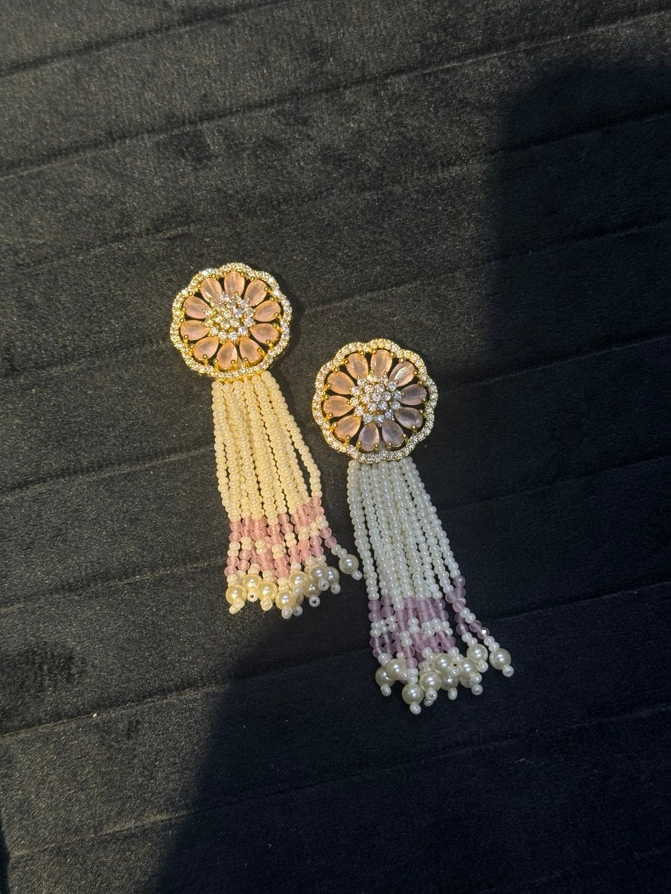 Handmade Pearl & CZ Tassel Earrings