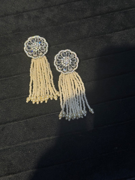 Handmade Pearl & CZ Tassel Earrings