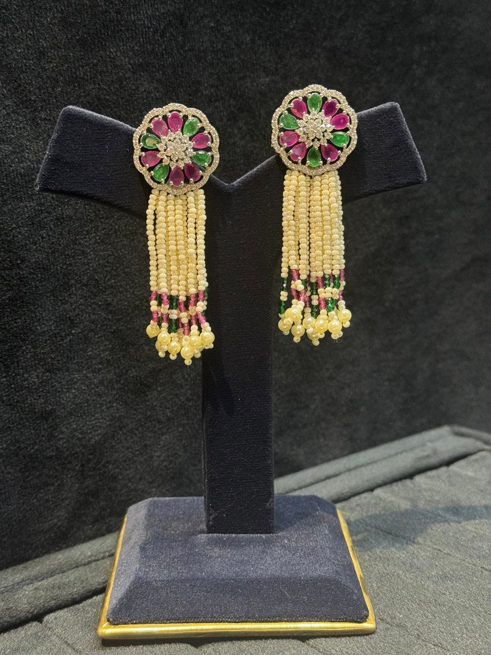 Handmade Pearl & CZ Tassel Earrings