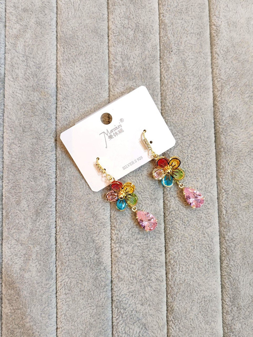 Multi colour Floral Zircon Teardrop Drop Earrings