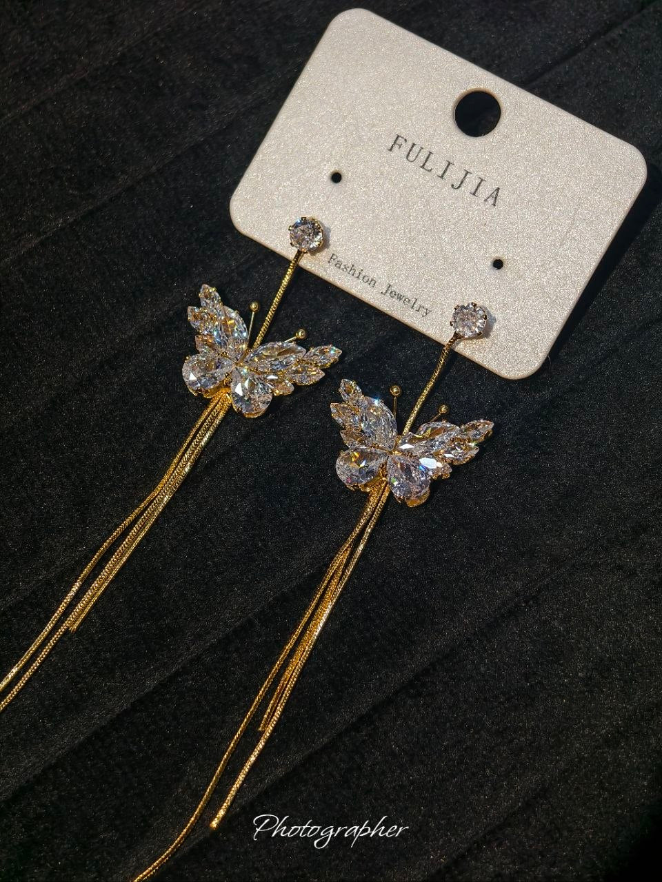Crystal Butterfly Drape Earrings