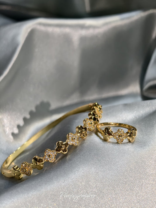 Premium Zircon Floral Bangle & Ring Combo Anti Tarnish