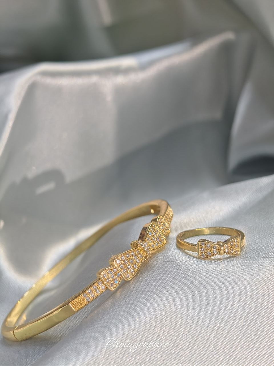 Premium Zircon Bow Bracelet & Ring Combo Anti Tarnish